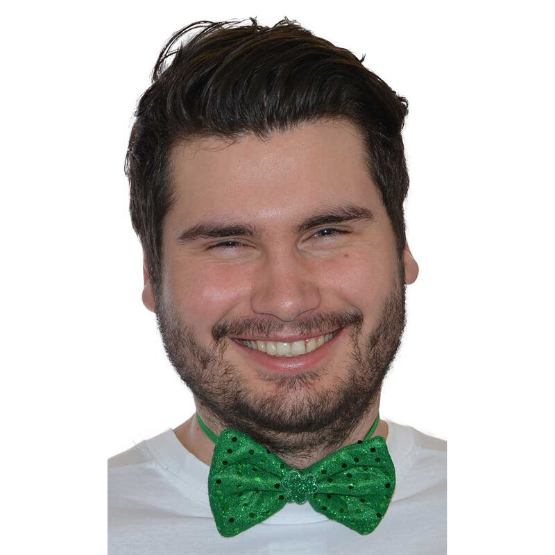 Green Sequin and Shamrock Elasticated Bow Tie